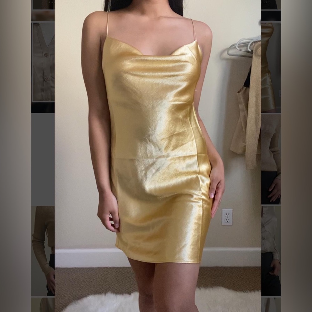 Fashion Nova Gold Satin Slip Mini Dress